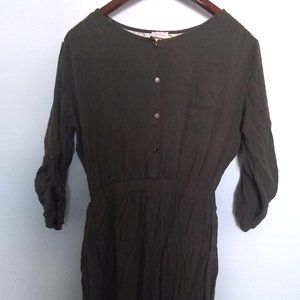 Dark Brown Eyelet Button Up Fit and Flare Half Sleeve Medium Knee-Length Dress